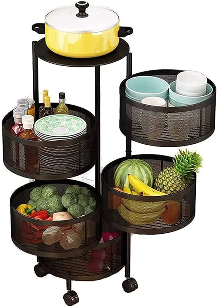 360 Degree 5 layers Drum Round Trolley for Kitchen (Rack)