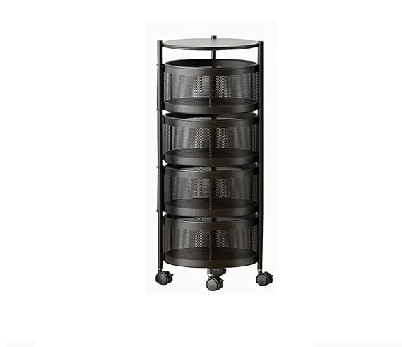 4 Layer With Top Layer Kitchen Rotating Trolley Storage Rack, Kitchen Storage Rack, Fruit&Vegetable Storage Rack, Storage Rack, Multi-Purpose Storage Rack (4 Layer, Round Shape, Black)