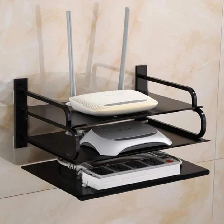 3 layer Router Stand Wall Mounted Home decorator - Black